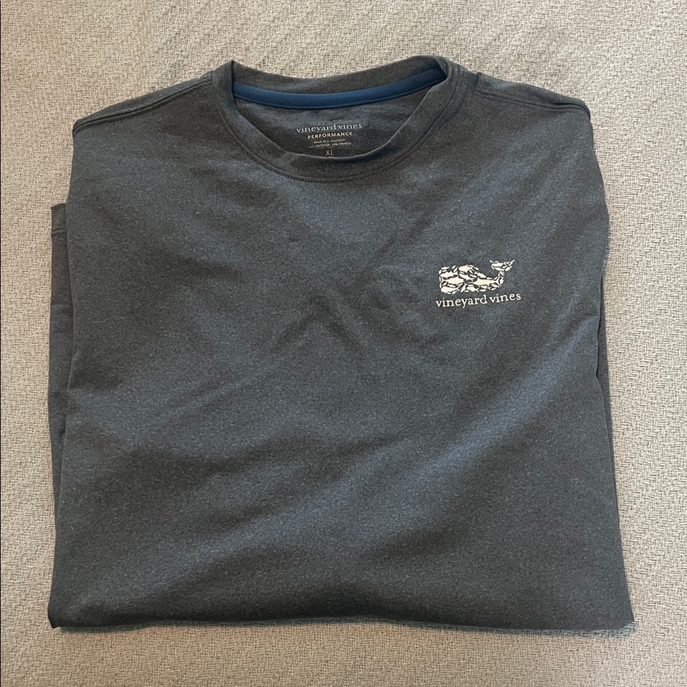 Vineyard Vines Blue grey Long Sleeve Logo Tee Performance fabric